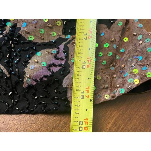 Andretta Donatello Elegant Silk Floral Beaded/ Sequenced Black Top - Picture 10 of 12